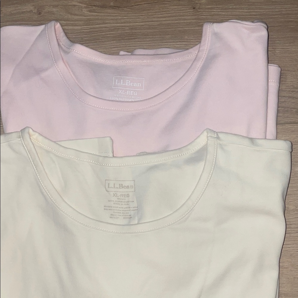 L.L. Bean Soft Pink and Cream Tees/ bundle of Long sleeves - Picture 2 of 4